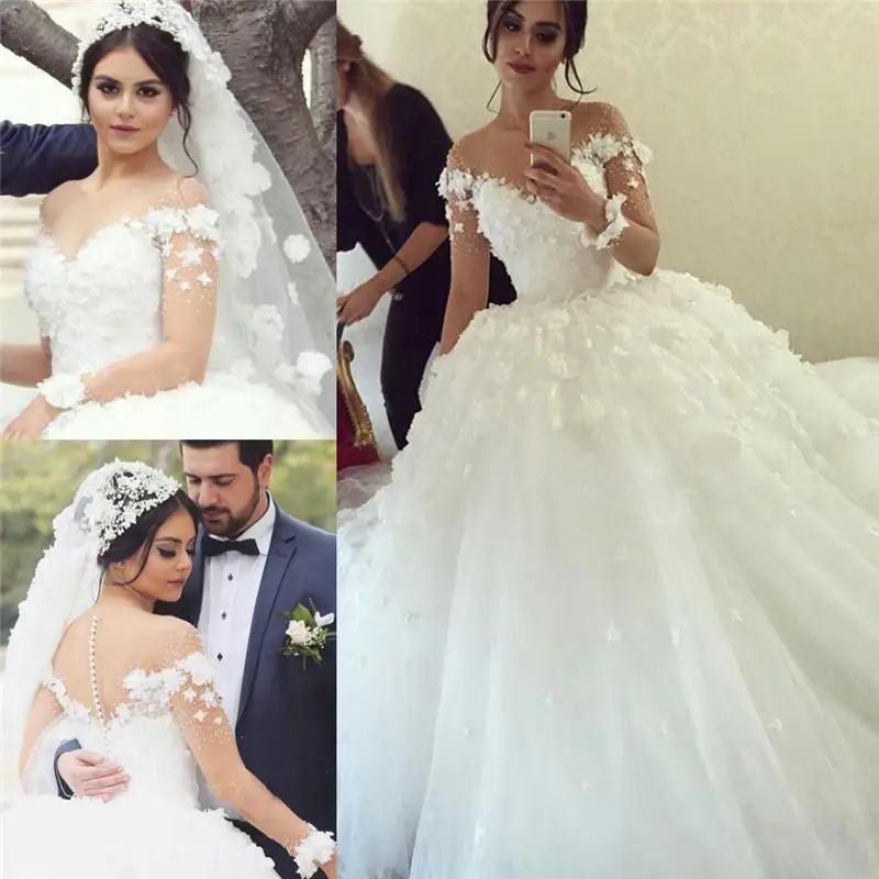 Кружевное мусульманское свадебное платье Vestido De Noiva бальное с длинными рукавами
