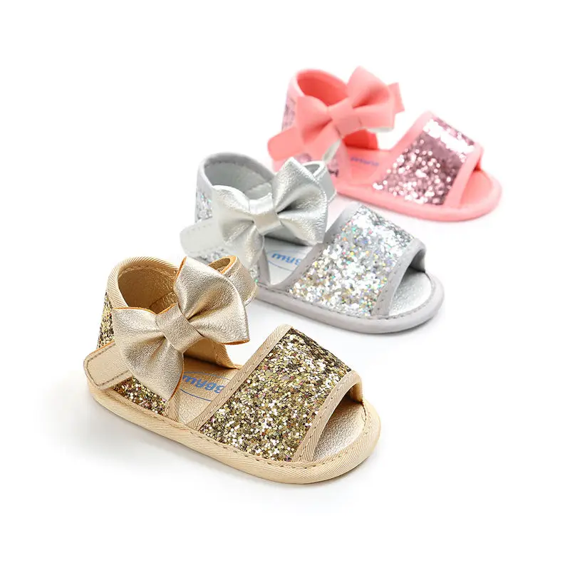 Летняя детская обувь; блестящие туфли с бантом на плоской подошве для новорожденных; обувь для первых шагов; мокасины для девочек