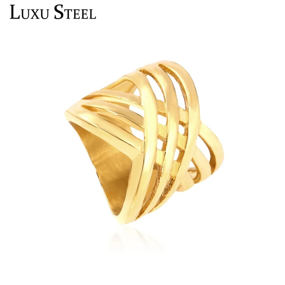 LUXUSTEEL Stainless Steel Rings Gold/Silver Color Size 8-10 Geometry Wedding Fashion Accessories Gift | Украшения и аксессуары