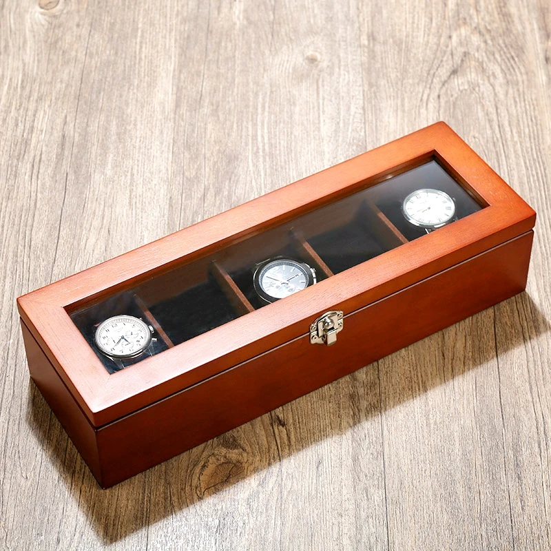 MU 5 слотов деревянная коробка для хранения часов с окном новинка, витрина для часов с замком черный ювелирные изделия коробка-витрина W026