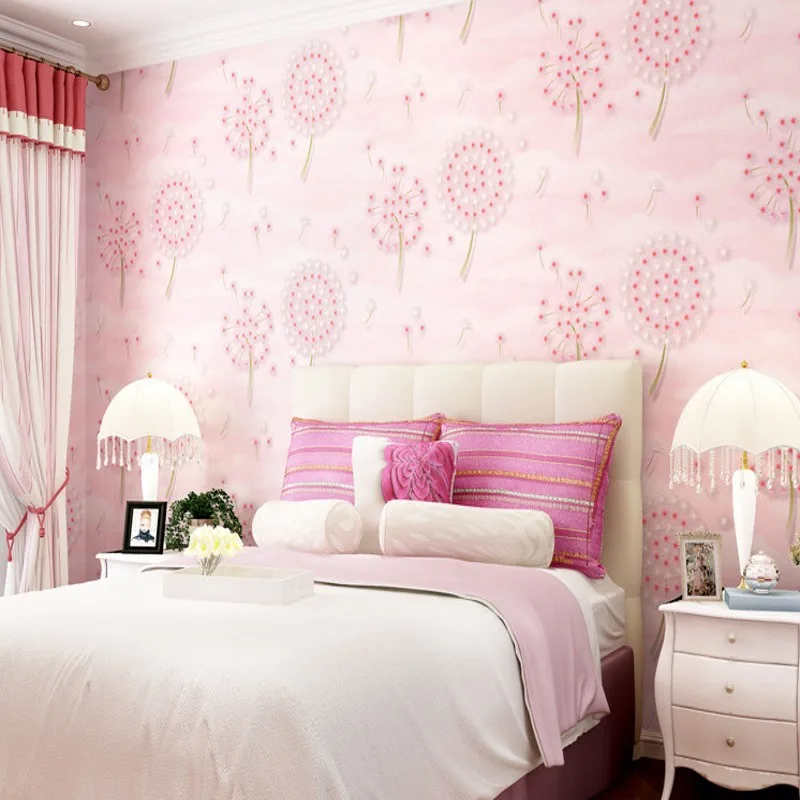 

Free Shipping 3D Stereo Pastoral Dandelion Nonwovens Wallpaper TV Backdrop Warm romantic Wedding room Wallpaper