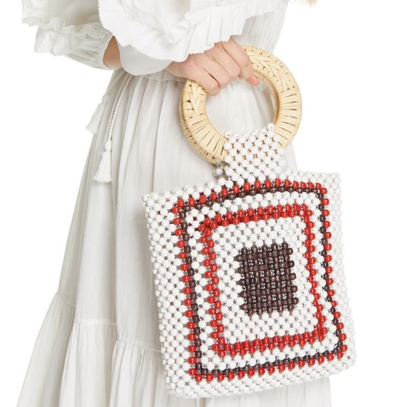 

AUAU-Women Handbag Female Big Travel Vacation Totes Bamboo Crossbody Bag For Ladies Woven Straw Beach Bag Summer Women'S Purse