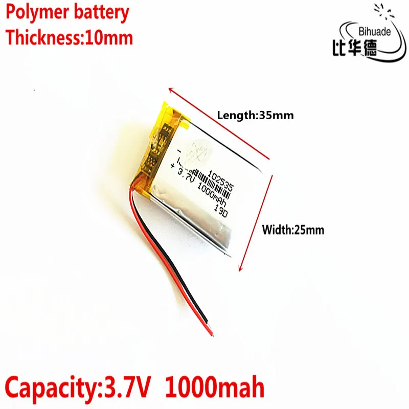 

Liter energy battery Good Qulity 3.7V,1000mAH 102535 Polymer lithium ion / Li-ion battery for tablet pc BANK,GPS,mp3,mp4