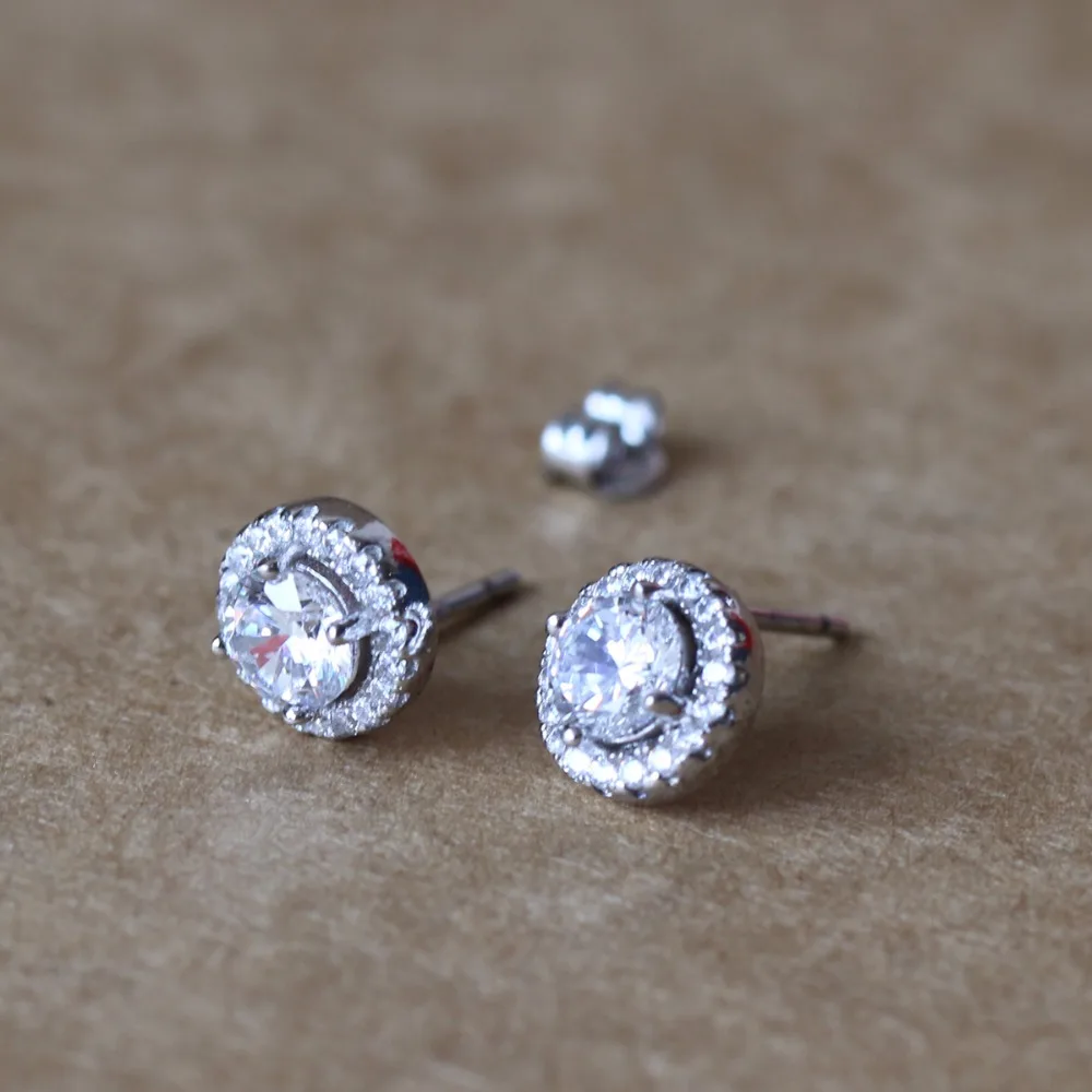 100 925 Sterling Silver Luxury Women's Nice Crystal Zircon Inlaid Ear Stud Earrings For Women