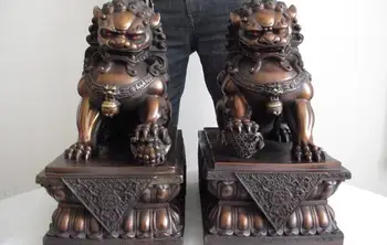 

14 China Red Bronze Copper FengShui Palace Evil Door Fu Foo Dog Lion Statue Pair