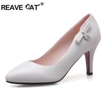 

REAVE CAT Women Pumps bowtie High Heel pumps Brand Party Dress Shoes Slip-on shoes Sexy Pointed Toe Women Stilettos sapato B870a