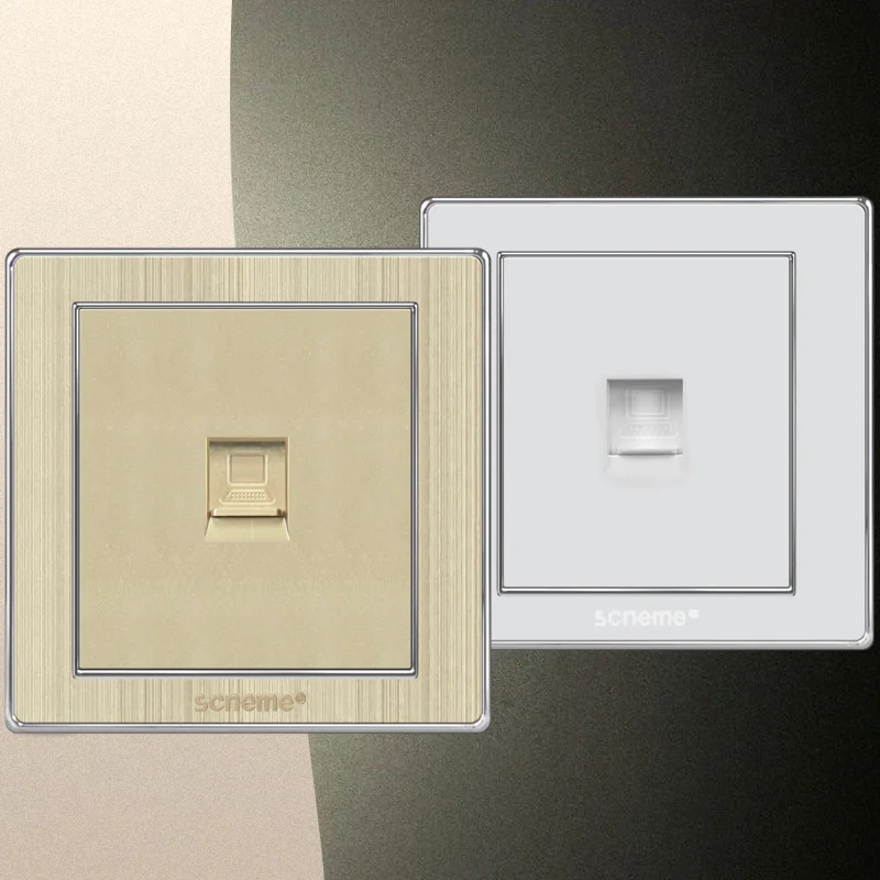 

Computer (pc) Wall Socket, White / Champagne gold bursh panel, 86 Type LAN port Internet electrical outlet