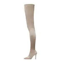 Осенние женские ботфорты с острым носком женские стрейч ткани загрузки бархатные женские модные ботинки на тонком каблуке Носки сапоги