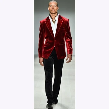 

2017 Latest slim Red Velvet Mens Suits Classic Skinny Prom Blazer Stage Custom Tuxedo suit 2 Piece Jacket wedding suits for men