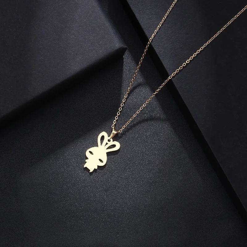 CACANA Stainless Steel Necklace For Women Man Lover's Rabbit Gold And Silver Color Pendant Necklace Engagement Jewelry
