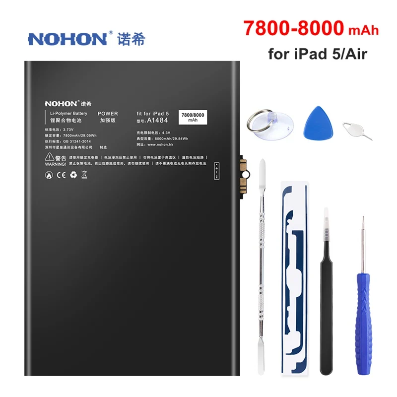 

Nohon Battery For iPad 5 Air Battery 7800-8000mAh A1484 A1474 A1475 Bateria 0 Cycly + Tools For Apple iPad5 iPad Air 5 Batteries