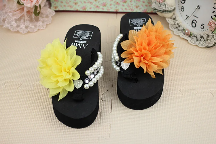 Chiffon Flowers Female Slippers Online Summer 2019 Beach Shoes Non-slip Flip Flops Wedge Platform48