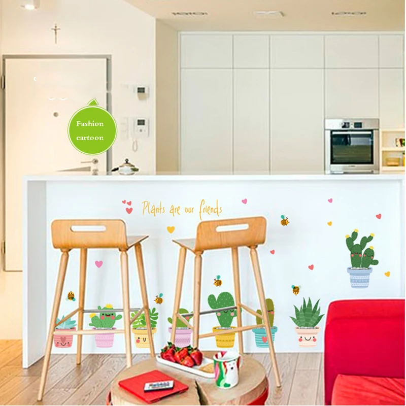 JX-LCLYL DIY Pot Culture Vinyl Wall Sticker Window Decals Pot Flower Cactus Decor