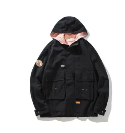 Jvzkass пальто женский весна и осень корейских студентов bf Harajuku свободный студенческий карман куртка с капюшоном Z199 - Цвет: black