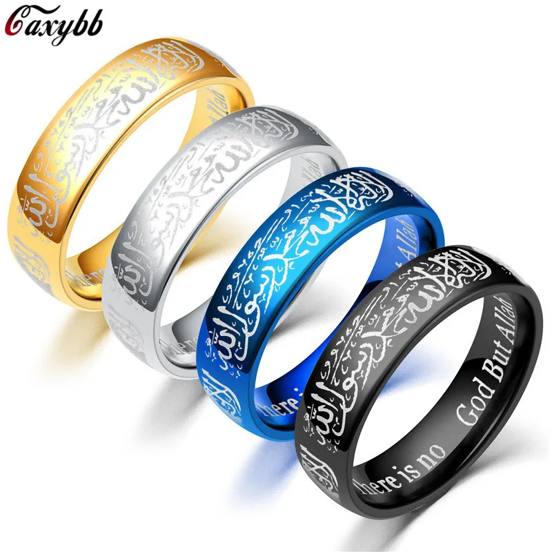 

Stainless Steel Muslim Allah Rings for Women Men Islam Arabic Black Gold Color Rings Muhammad Quran Middle Eastern