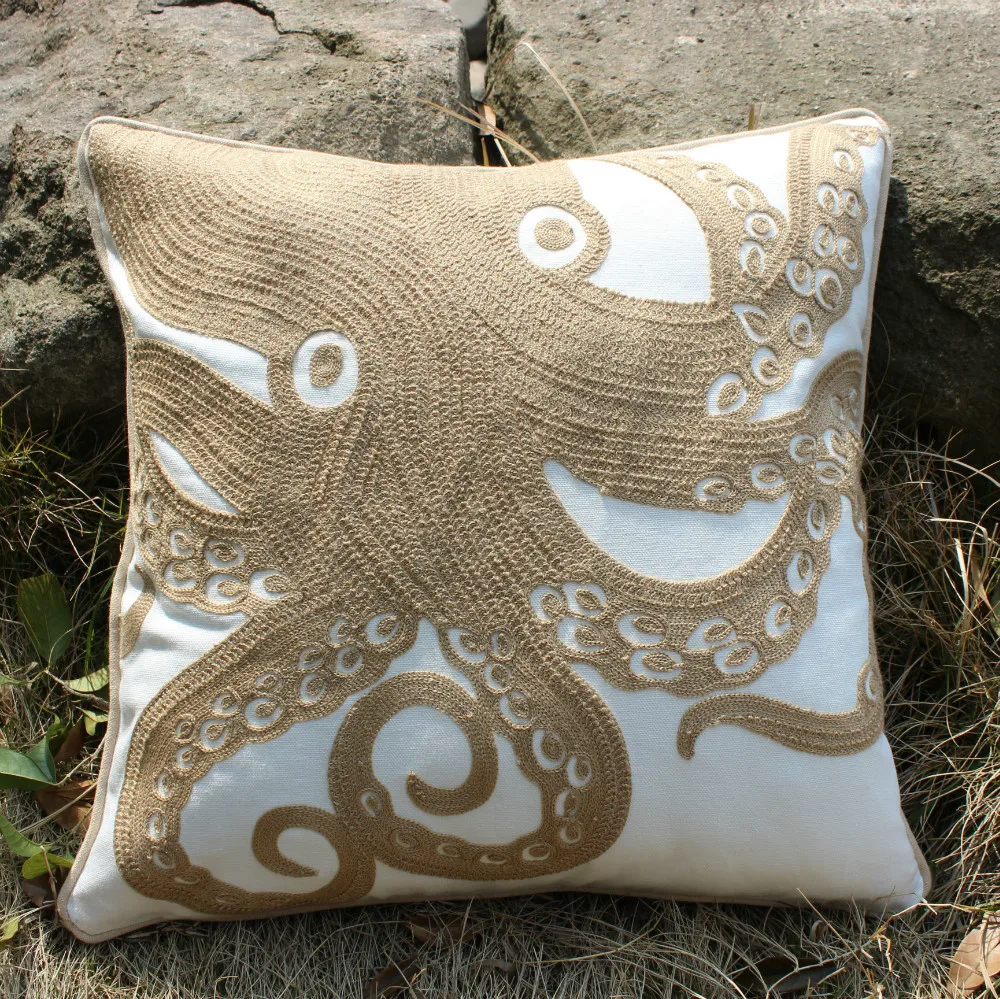 VEZO HOME embroidered khaki octopus canvas cotton sofa chair seat