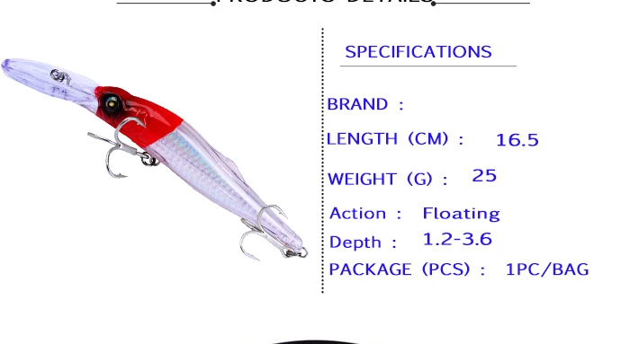 Sea Fishing Lures Trout Trolling Wobbler Minnow 16.5cm 25g 1.2-3.6m Large Plastic For Bass Tuna Big Game Fishing Gear (3)