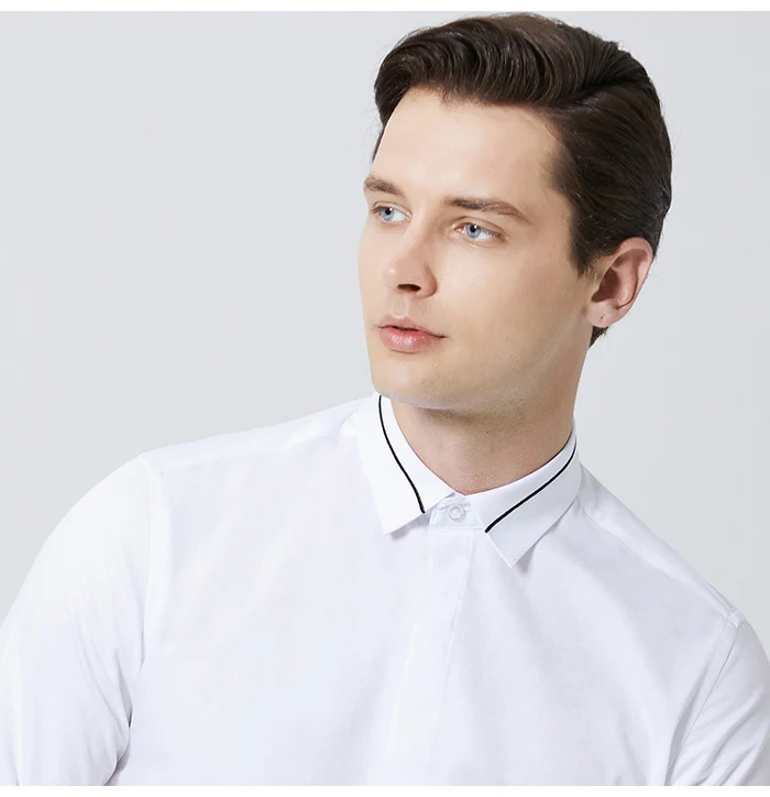 Мужская рубашка с длинным рукавом, с закрытой планкой, с контрастной полоской на воротнике, формальные деловые стандартные классические рубашки