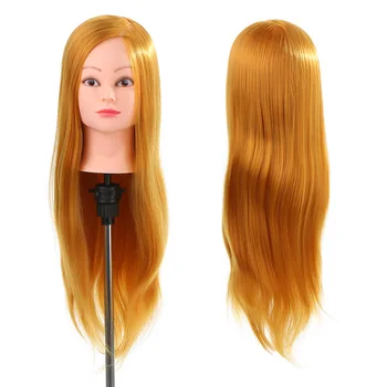 

24in Mannequin Head 50% Real Human Hair Hairdressing Salon Head + Clamp Hairdressing Practice Head Golden Yellow