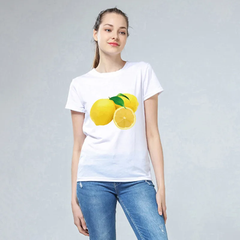 Lychee/летние женские футболки Harajuku с фруктовым принтом круглым вырезом и коротким