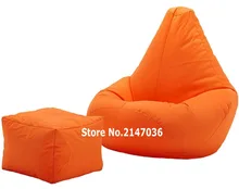 orange outdoor and indoor bean bag , waterproof beanbag lounger with square stool ottoman set