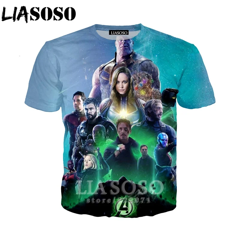 LIASOSO 2019 Summer New Men Women 3D Print Latest Movie Avengers Endgame Short Sleeve T shirt Fashion Sweatshirt Pullover B008-1