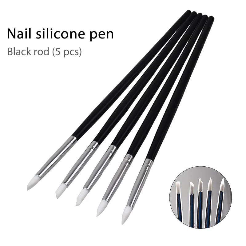

Yinikiz 5Pcs Silicone Brush Nail Art Sculpture Carving Pen Kit 3D Effect Shaping Drawing Painting Brushes Nail Tools