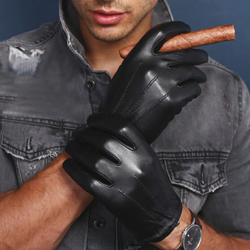 

Mens Leather Gloves Touch Screen Mittens Motorcycle Driving Italy Top Leather Gloves Fashion Black Cycling Glove
