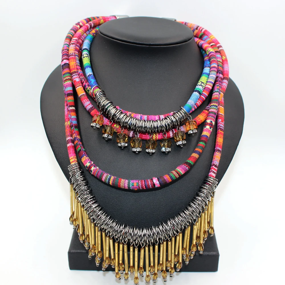 Colorido collar de la armadura ZHONGLV 2017 aleación de la del verano étnico collar de cristal de las mujeres de múltiples capas collar de la borla de declaración|necklace statement|tassel necklacecrystal necklace -