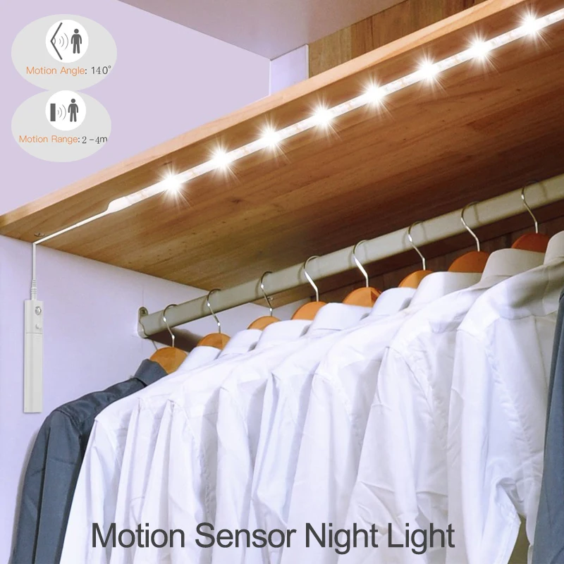 

HKZZI LED Strip Motion Sensor Night Light 140 angle Waterproof 1-2-3M Strip Light for Baby's Room-Pantry-Wardrobe-Bed Lights