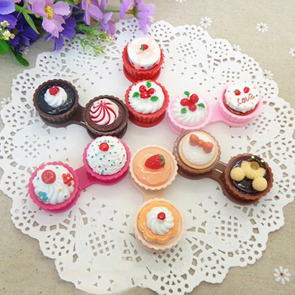 

Contact Lens Case For Eyes Care Kit Holder Container Cartoon Cute Cream Cake Glasses Double Contact Lenses Box Gift 6 color