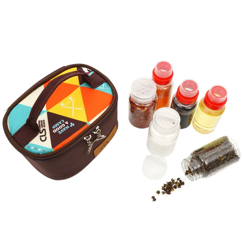 6pcs mini condiment bottle set outdoor camping barbecue pot kitchen portable storage box plegable picnic
