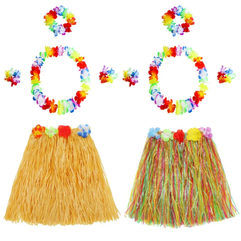 5pcs/set Hawaii Grass Skirt Fashion Show Dance Set Hula Thickening Suit Children Adult Clothing Costume | Тематическая одежда и