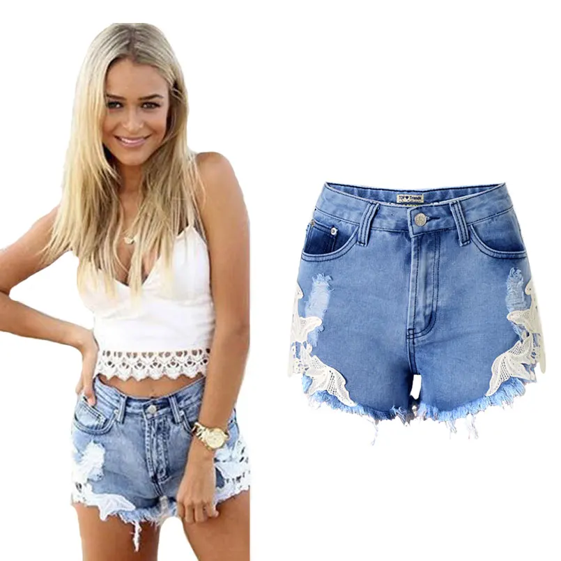 Lace Beach Hole Tassel Fitness New Jean Mujer Shorts Women