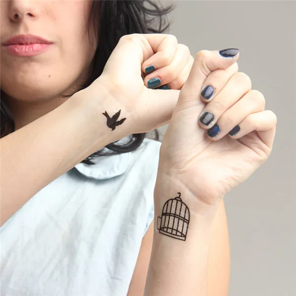 

HC1060 Waterproof Fake Tattoo Stickers Lovers Arm Fast Tattoo Birds Cage Pattern Design Water Transfer Temporary Tattoos Sticker
