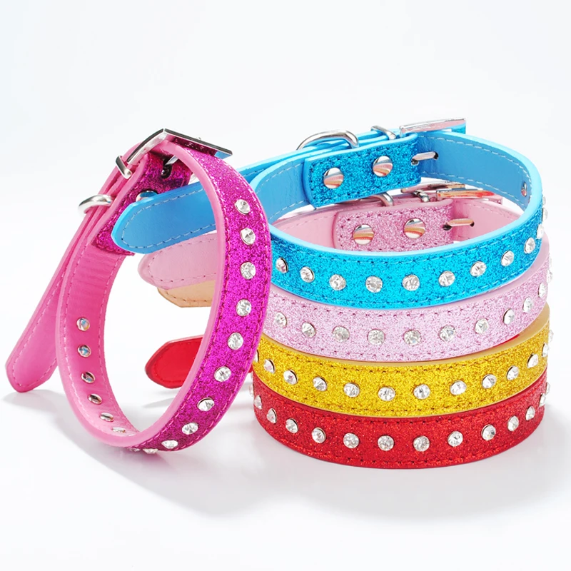 Collars for Dogs Dimante Personalized Suede Leather Bling Rhinestone