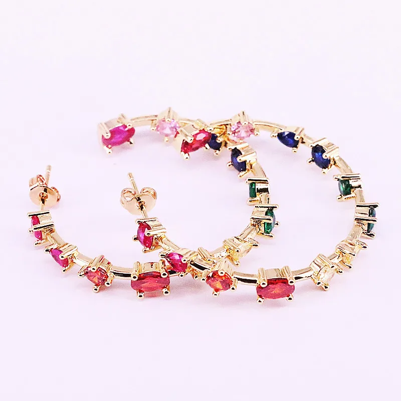 

3Pair Gold/Rose gold/Black/Silver Color Rainbow Micro Pave CZ Women Party Jewelry Colorful Zirconia New Circle Stud Earring