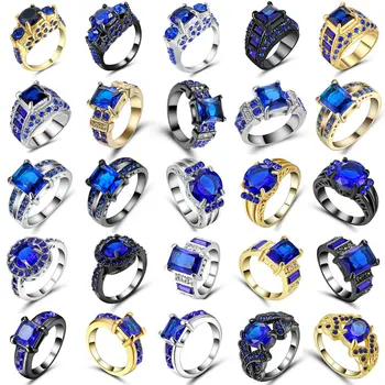 

Top Quality Princess Kate Blue Gem Created Blue Crystal Silver Color Wedding Finger Crystal Ring Brand Jewelry for Women Size 6