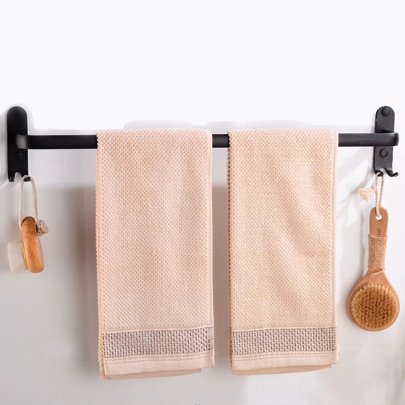 Towel Bars Aluminum Wall Mounted Bathroom Towel Rack Holder with Hooks Black Decorative Clothes Towel Rail Hanger Storage Shelf