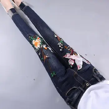 

plus size 26-31!Spring women new embroidery pattern pencil jeans