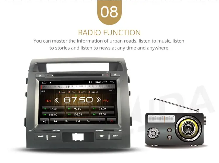 Perfect LJDA 2 Din Android 9.1 Car DVD Player For Toyota LAND CRUISER  LC200 2008-2014 Wifi GPS Radio 2G+16G Quad Core Multimedia Stereo 10