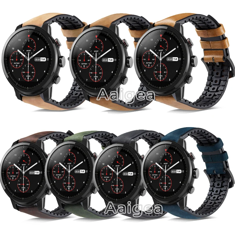 

22mm Leather Silicone Watch Strap Band for Xiaomi Huami Amazfit Strato Sports Watch 2 Replacement Wrist strap band Bracelet Men