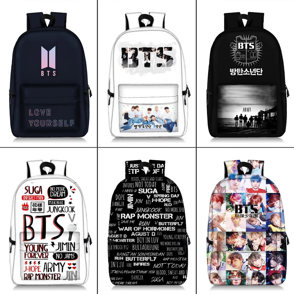 

Kpop BTS Bangtan Boys Canvas Backpack Zipper laptop bag Teenager Student schoolbag girl printing Fashion Leisure sports knapsack