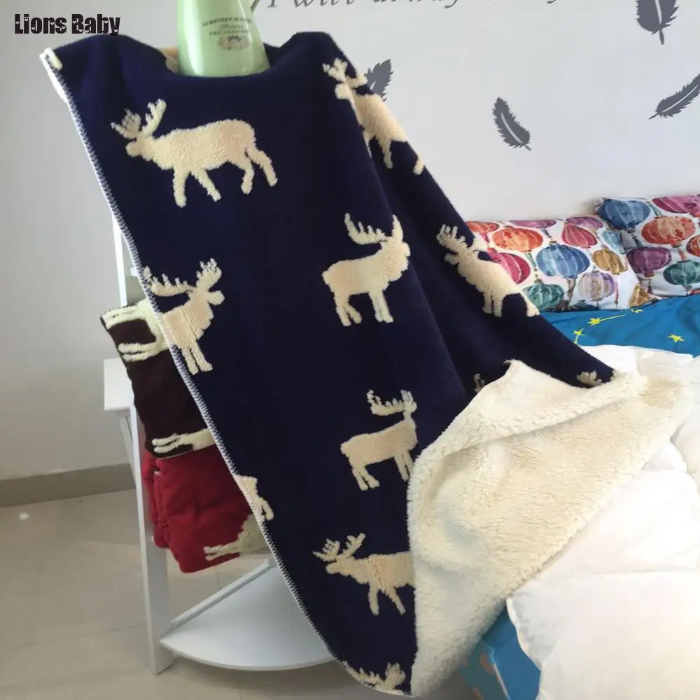 80*100 Christmas Gift 3d Pattern Deer Thick Sherpa Warm Newborn Infant Baby Blanket Wrap Bedding Baby Decke Free Shipping!