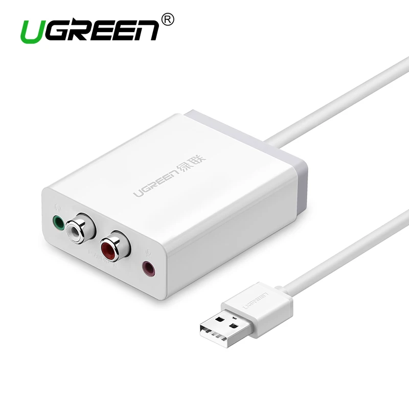 Ugreen 2 RCA USB Sound Card Audio Interface 3 5mm USB Adapter to Speaker Microphone for