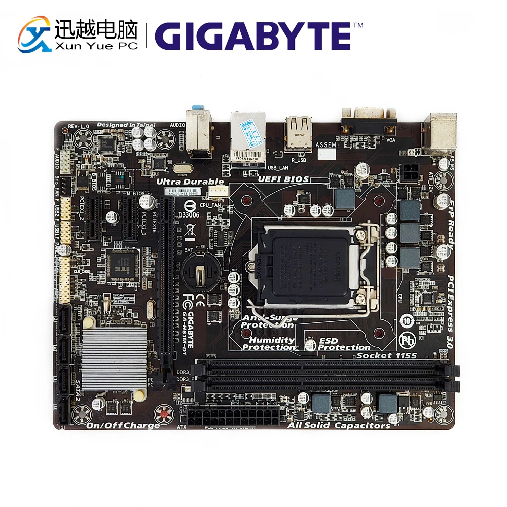 

Gigabyte GA-H61M-D1 Desktop Motherboard H61M-D1 H61 Socket LGA 1155 For Core i7 i5 i3 DDR3 16G Micro-ATX Original Used Mainboard