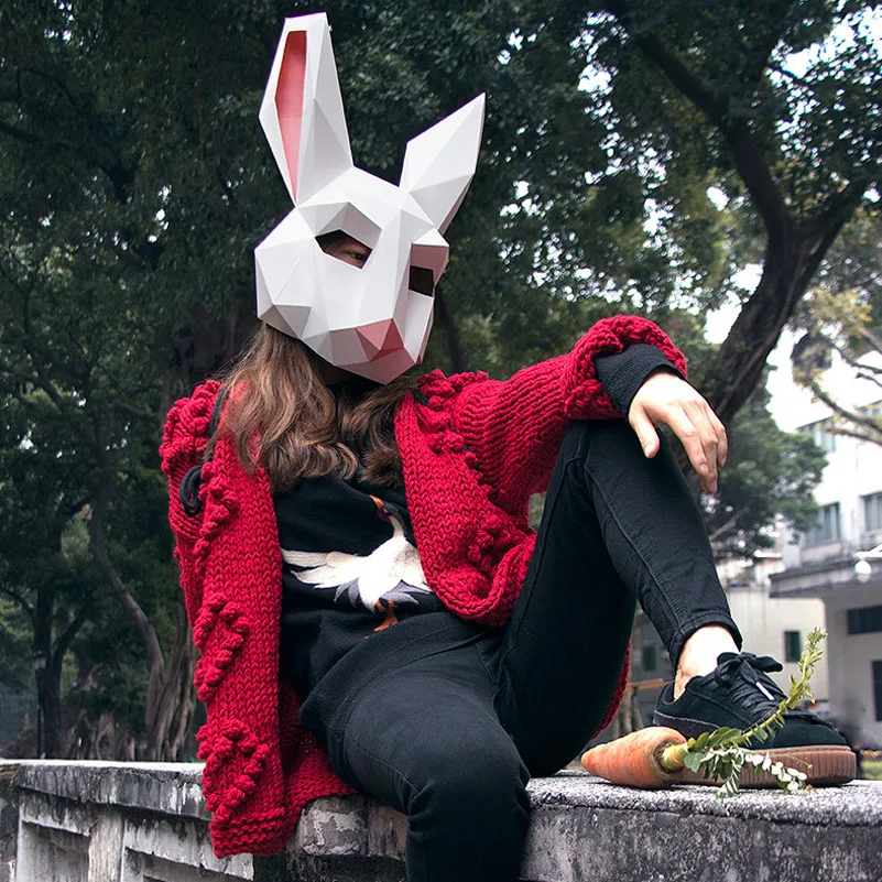 

Hot Scary Mask Cosplay Costume Animal Mask Diy Rabbit Of Ghost Head Face Adult Cardboard Decor Tricky Funny Wedding Party Mask