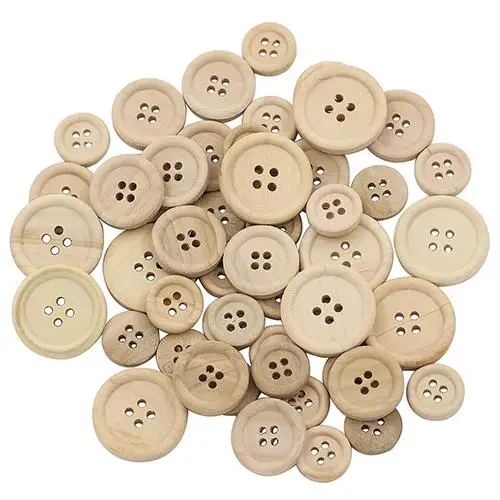 

Hot!50 Pcs Mixed Wooden Buttons Natural Color Round 4-Holes Sewing Scrapbooking DIY
