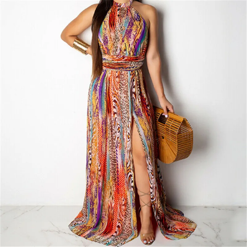 

Trendy Sexy Women dress Sleeveless Bandage round neck backless Casual Evening Geometry Polyester Dresses one pieces