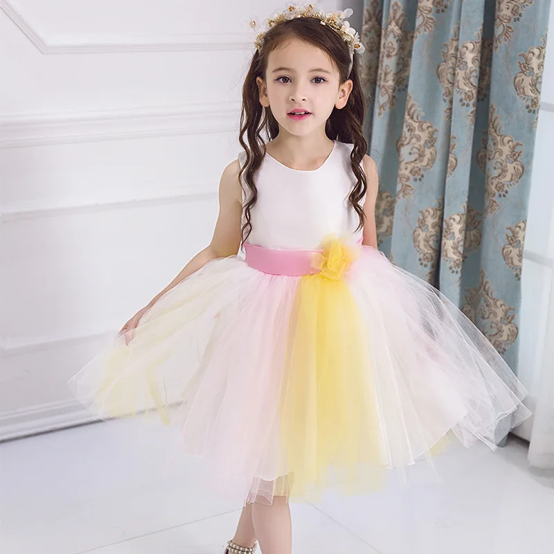 

Party Rainbow Tulle Flower Girls Dress Kids Baby 2018 Summer Tutu Princess Birthday Wedding Prom Baptism Gowns Children Clothes